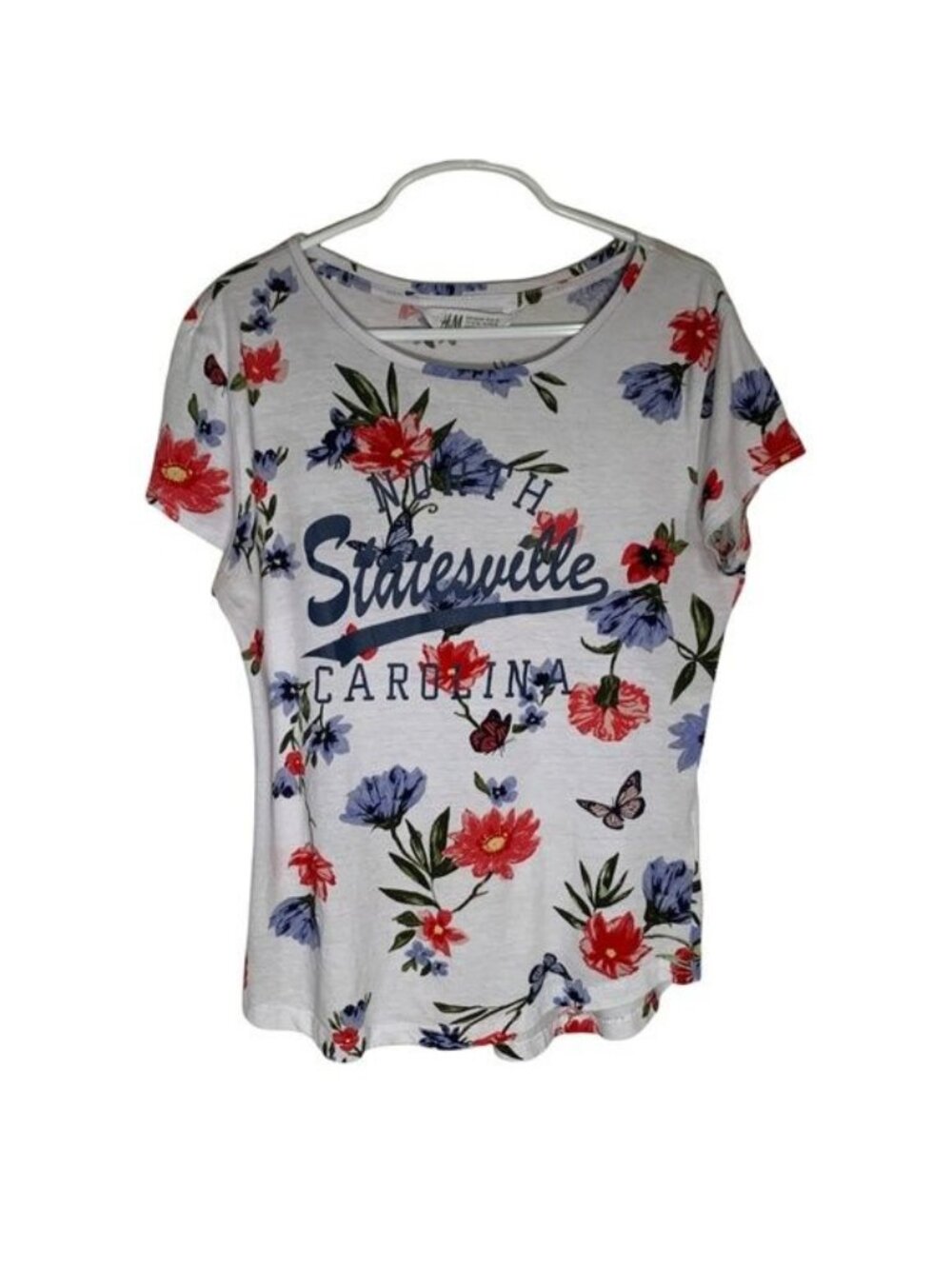 H&M Girls Graphic Tee Size 10 12 Floral Statesville Short Sleeve Shirt